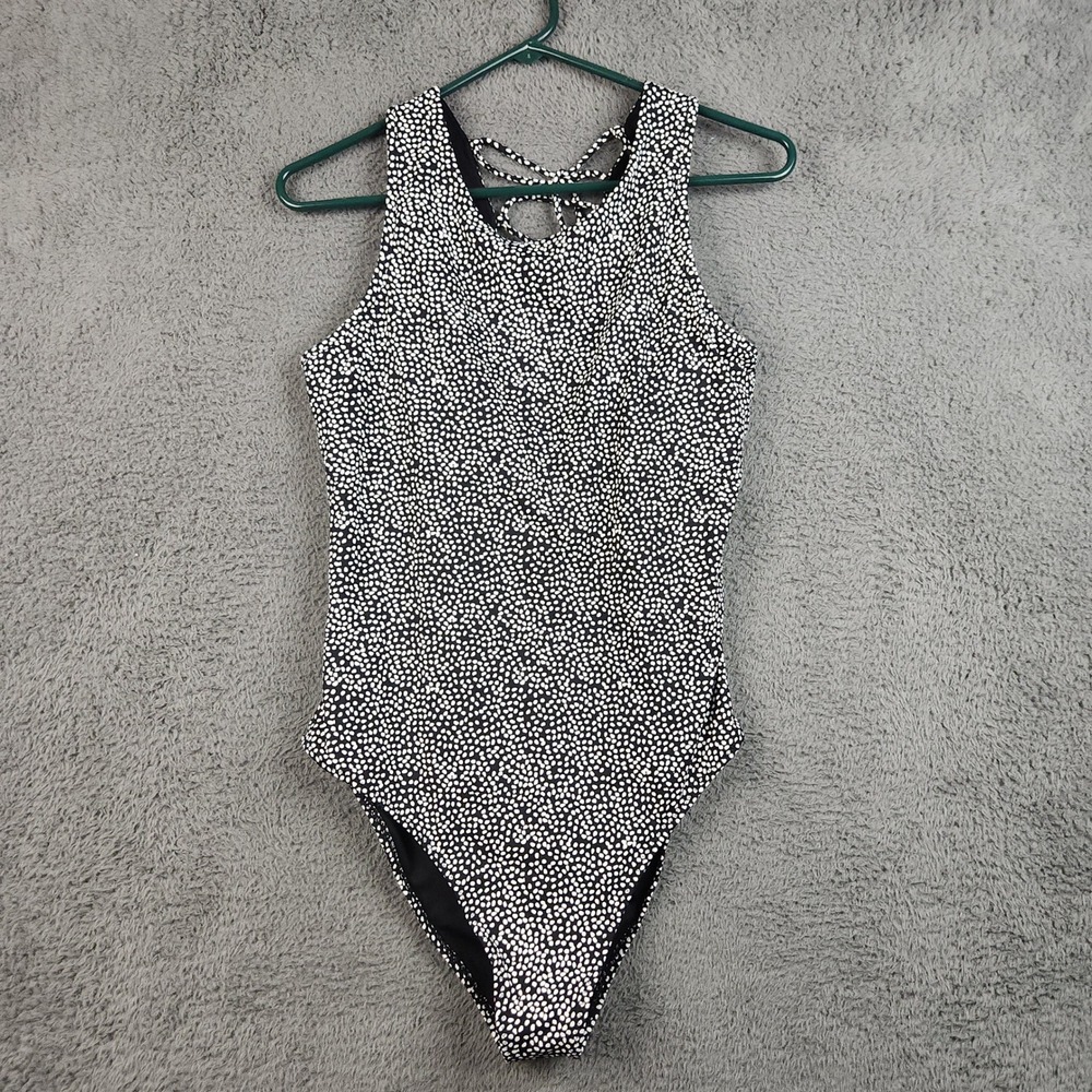 Buffbunny Collection Swimsuit Womens XL High Neck Lace Up Back Stretch Polka Dot